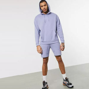 OEM Manufacture Breathable <b>Men</b> Pullover <b>Black</b> Hoodie Short Set Quick Dry Trendy Winter Clothing with Custom Logo Print - Product Image 4