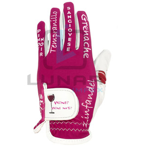 Hot Red Wine Color Mujeres Cuero de piel de oveja suave y palabras personalizadas impresas en guantes Dedos Let Hand Guantes antideslizantes de agarre de golf - Product Image 3