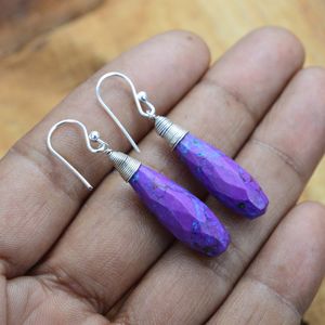 Purple Copper <b>Turquoise</b> 925 Sterling Silver Drop <b>Earrings</b> Handmade Luxury Jewelry For Women Wholesale - Product Image 4