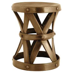 การออกแบบล่าสุดโต๊ะกลางด้านข้างรูปทรงดัมรุทรงกลมพร้อมเฟอร์นิเจอร์เหล็กด้านข้างและกลางโต๊ะตกแต่งโบราณสีน้ําตาลตอกค้อนและสีน้ําตาล - Product Image 1