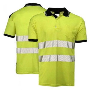 High Visibility Men's Polyester <b>Polo</b> Shirt with Reflective Stripes Workwear Uniform Yellow Black Trim - Product Image 2