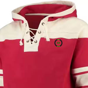 Sweat-shirt à capuche surdimensionné 100% coton personnalisable pour homme, lacets de rondelle de hockey sur glace brodés, coupe-vent personnalisé - Product Image 6
