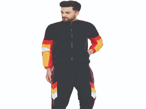Ensemble de survêtement d'hiver pour homme 100 % coton, coupe-vent à blocs de couleur, deux pièces personnalisable - Product Image 4