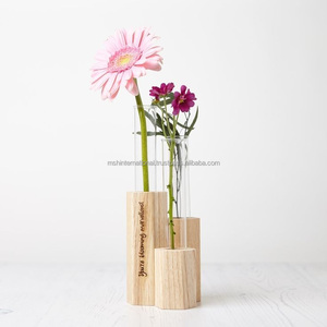 Vente en gros Ornement Tube à essai plante hydroponique fleur Vase en bois Tube de verre plante fleur Vase en verre - Product Image 3