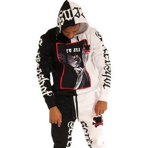 <b>Autumn</b> Men's Blue Hooded Sweatshirt 3D Printed Screen Print Fleece <b>Fabric</b> Knitted Pullover with Front Logo Embroidery Plus Size - Product Image 1