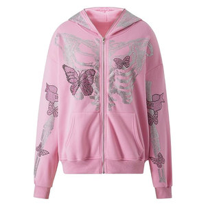 Venta en línea Logotipo personalizado Sudadera con capucha de diamantes de imitación de lujo Diseño de brillo personalizado para mujeres Proveedor de ropa de calle - Product Image 2