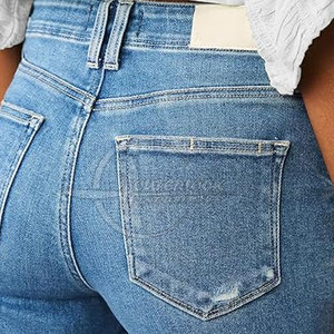 Pantalon en jean large pour femmes de style nouveau sur mesure fabricant d'usine coupe skinny décontractée avec devant plat et techniques lavées - Product Image 5