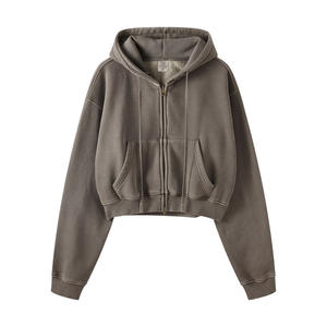 Sudadera con capucha de lana sólida personalizada para mujer con logotipo frontal, doble cremallera y diseño lavado, sudaderas y sudaderas al por mayor - Product Image 6