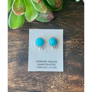 Kingman Turquoise and Sterling <b>Silver</b> Bezel <b>Set</b> <b>Stud</b> <b>Earrings</b> - Product Image 1