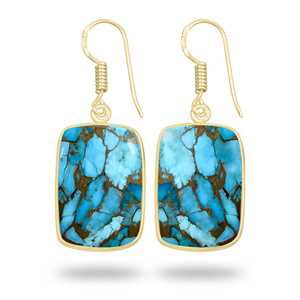 Blue Copper Turquoise Earrings Natural Gemstone Jewelry 18K Gold Plated brass Wholesale Handmade Jewelry for women earrings - Product Image 2