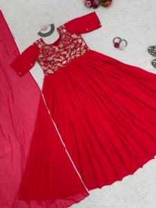 Classic Georgette Evening Gown with Lace Accents and Flared <b>Skirt</b> Perfect for Formal Gatherings Available From India - Product Image 5