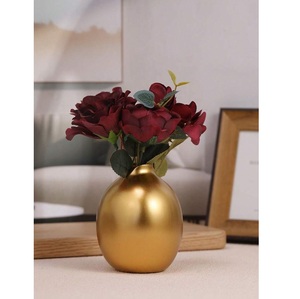 Florero de Metal de hierro costero hecho a mano creativo nórdico acabado dorado para el hogar y la boda arreglo de flores secas de mesa - Product Image 1