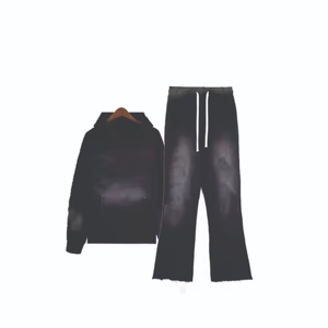 Chándal con capucha de Algodón 100% con lavado ácido para hombre a la moda, chándal en blanco, pantalones de chándal para correr desteñidos al sol, chándal para hombre - Product Image 4