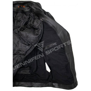 Veste en cuir de moto pour hommes, poches avant en cuir de vachette véritable, fermeture à glissière à l'intérieur, doublure matelassée, vente en gros OEM/ODM - Product Image 5