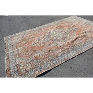 Tapis en laine bleu orange persan de grande surface 6.5x10.9 pieds tapis turcs classiques pour salon chambre à coucher support en latex patchwork - Product Image 2