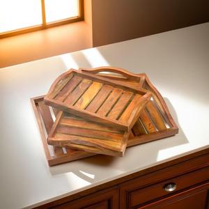 Cesta de madera decorativa Woodino II Bandejas de madera con asas laterales II Juego de 3 cajas de madera Sheesham - Product Image 4