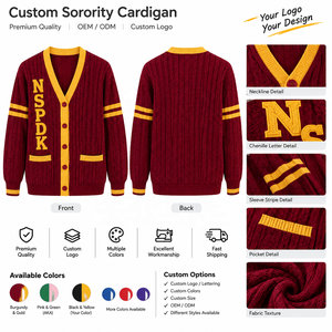 Custom NSPDK Sorority <b>Cardigan</b> Greek Letter Embroidered <b>Chenille</b> 100% Cotton V-neck Contrast Color Varsity Collegiate OEM ODM - Product Image 2
