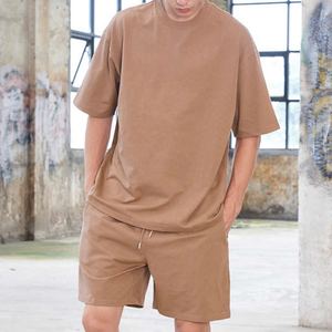 Conjunto de camiseta de dos piezas de algodón de alta calidad para hombre, estilo informal de marca de moda para verano, deporte juvenil, tela de punto sólida - Product Image 1