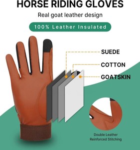 Carreras Durable Transpirable Pantalla táctil Piel de cabra Cuero Europeo Caballo Alto agarre GUANTES DE MONTA Doma Competición Moda - Product Image 3