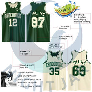 Maillot de combinaison de basket-ball à sublimation double face réversible personnalisé vert crème - Product Image 3