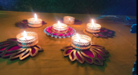 Ensemble de rangolis Jaipurios faits à la main de luxe Lotus, en bois MDF et métal, pots à bougies de 4 pouces, style traditionnel personnalisé, décoratif et simple