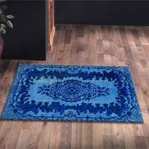 Alfombra Turca con Medallón Azul: Alfombra Geométrica Fácil de Limpiar, Alfombra Estampada, Alfombra de Chenilla - Product Image 5