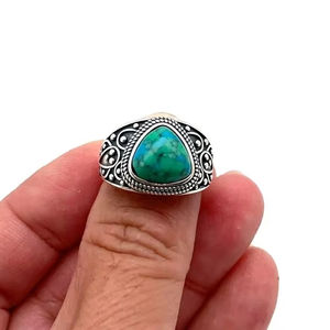 Anillo clásico joyería para mujer plata estilo bohemio joyería 925 plata esterlina turquesa piedra preciosa anillo hecho a mano regalo para esposa - Product Image 1