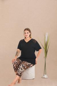Conjunto de Pantalones Capri de Viscosa para Mujer Talla Grande, Estampado Floral, Manga Corta, Transpirable, Ropa de Dormir para el Hogar - Product Image 3