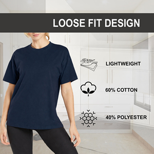 T-shirt décontracté d'été pour femme, uni, coupe ample, col rond, 60 % coton, 40 % polyester, écologique, doux, respirant, séchage rapide - Product Image 4