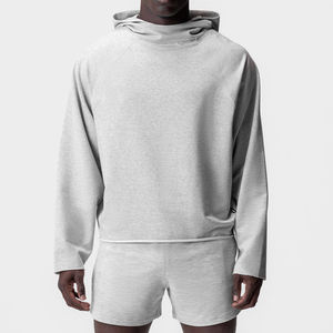 Pullover Heather Grey <b>Hoodie</b> Casual Cotton Blended No Drawstring Raglan Sleeve French <b>Hoodie</b> - Product Image 1