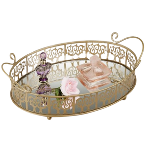 Plateau à miroir de forme ovale Plateau décoratif avec finition argentée moderne Accent décoratif Plateau décoratif en métal et miroir de Noël - Product Image 6