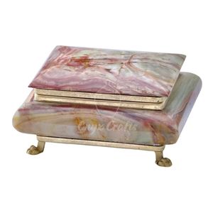 Brown Marble Onyx Handmade Jewellery <b>Box</b> with Brass <b>Hinges</b> Sustainable Materials Custom Engraving Elegant Home Decor Storage - Product Image 4