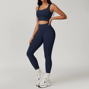 Ensemble de Yoga à carreaux sans couture pour femmes 2 pièces vêtements de sport d'entraînement vêtements de sport à manches longues veste de Fitness taille haute Leggings respirant - Product Image 1