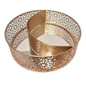 Plateau de service décoratif élégant et fait à la main de créateur Plateau de nourriture en bois avec étoile ronde en miroir pour l'Aïd Ramadan Plateau de service en métal de Noël - Product Image 5