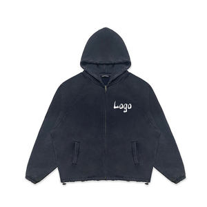 Poids lourd noir surdimensionné pull à capuche brodé Logo personnalisé automne Streetwear coupe régulière 100% coton couleur unie hommes - Product Image 1