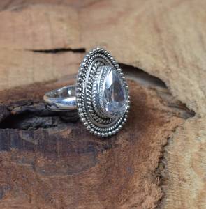 Bague en topaze blanche en forme de poire, argent sterling 925, pierre précieuse, bijoux faits à la main, bague en pierre naturelle, taille américaine 6, cadeau pour femme - Product Image 2