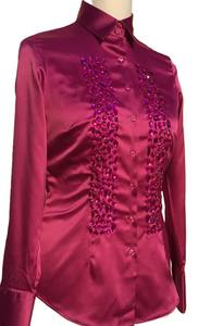maroon Satin Button-Down <b>Blouse</b> with Crystal-Style Buttons - Product Image 2