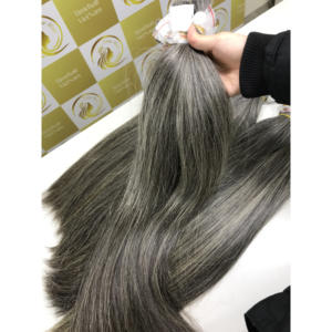 ราคาโรงงาน ขายส่ง ผมต่อแบบผสมจากผู้บริจาคหลายคน สีเทาธรรมชาติ ฟอกสีได้ ปรับแต่งสีได้ คุณภาพเยี่ยม ผมต่อแบบยุโรปและเวียดนามจำนวนมาก - Product Image 5