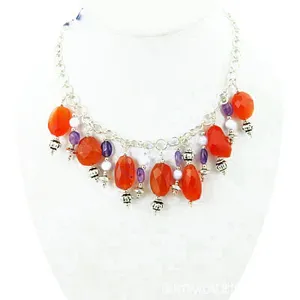 Collar de Plata con Piedras Preciosas de Cornalina Naranja y Cristal de Amatista - Product Image 3