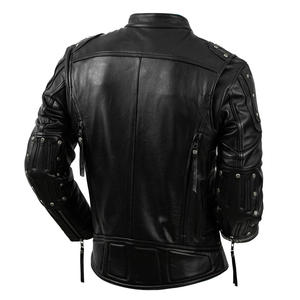 Nouvelle veste en cuir de vache/vieille peau de mouton noir classique vintage pour homme, respirante, veste de motard à fermeture éclair, col montant - Product Image 4