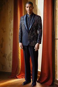 Nouveaux costumes de mariage à broderie florale pour hommes formelle Slim Fit bouton unique vêtements de fête pour hommes veste de costume d'affaires - Product Image 5