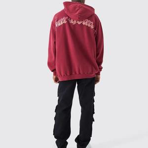 Custom Applique Embroidery Distressed Hoodie <b>Rhinestone</b> Zip up <b>Jacket</b> Acid Wash Vintage Washed Men Fleece Streetwear Hoodie - Product Image 3