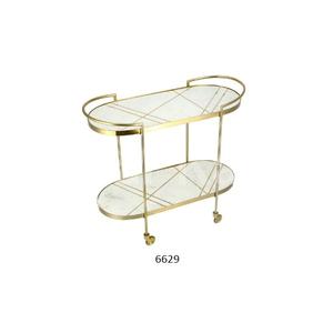 High Quality Luxury Home <b>Gold</b> and White Metal Serving <b>Trolley</b> With 2 Tier Marble Base Decorative Furniture Modern Look - Product Image 1