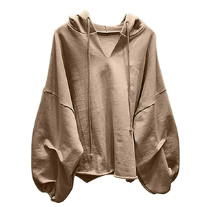 Sudadera de manga larga con capucha y cuello en V de Color sólido a la moda informal para mujer, ropa de invierno ecológica - Product Image 3
