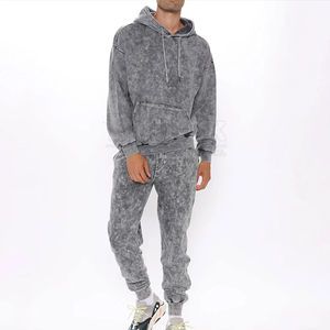 2025 personalizado desgastado bordado hombres lavado ácido de gran tamaño pantalones apilados Sun Faded pulóver sudaderas con capucha transpirable chándal invierno - Product Image 1