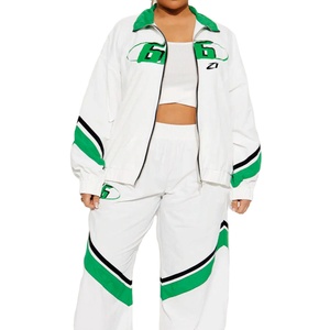 ชุดวอร์มเทรนดี้สีขาวเขียวสำหรับผู้ชาย ผ้าฝ้าย 100% เสื้อแจ็คเก็ตซิปเต็มตัว กางเกงทรงหลวม น้ำหนักเบา สไตล์สตรีทแวร์ มีฮู้ด - Product Image 1