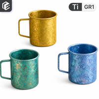 Mug Perjalanan Titanium Murni Ice Flower 450ml Cangkir Kopi Logo Kustom Ringan untuk Berkemah di Luar Ruangan