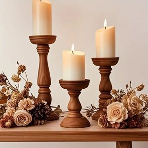victoria maple <b>set</b> of 2 handturned minimalist wood candlestick <b>candle</b> holder - Product Image 1