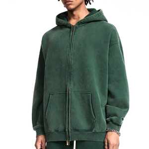Vente flash : sweat à capuche zippé pour homme, effet délavé, 2 pièces, 100% coton, coupe ample, couleurs et tailles personnalisables - Product Image 3