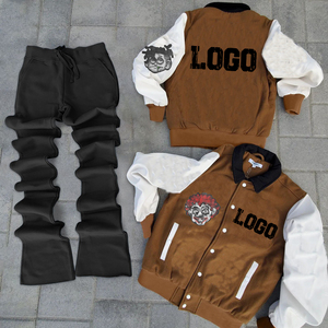 Chaquetas universitarias con parche de chenilla de 17 pulgadas para hombres y mujeres Chaquetas de bombardero con letras de lana y cuero OEM Estilo escolar personalizado - Product Image 3